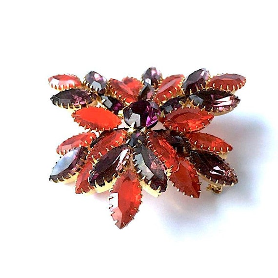 Vintage 1950s Red and Purple Marquise Rhinestone … - image 1