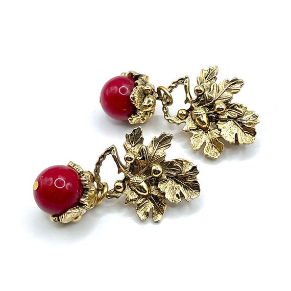 Vintage Oak Leaf and Acorn Drop Earrings - image 2