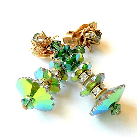 Vintage Green Margarita Crystal Drop Earrings - image 8