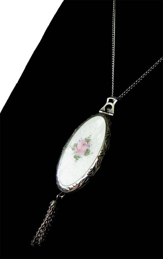 Antique 1920's Art Deco Enameled Locket Pendant Ne