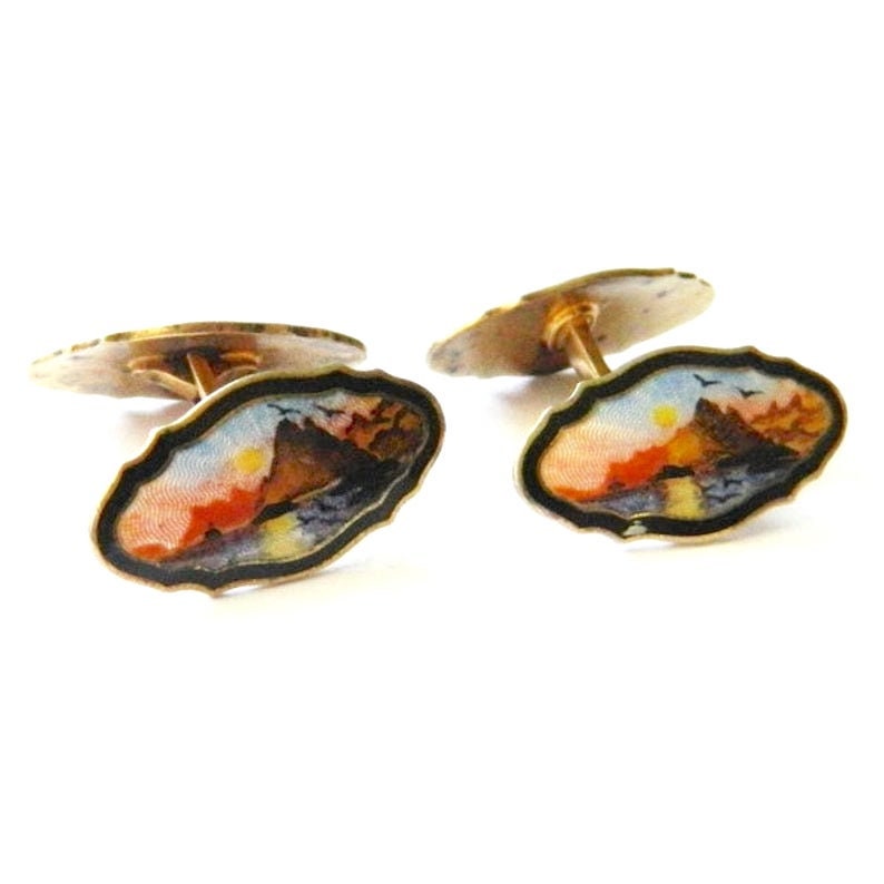 Vintage Enameled Norwegian Sterling Silver Cuff Links Kristian Hestenes image 1