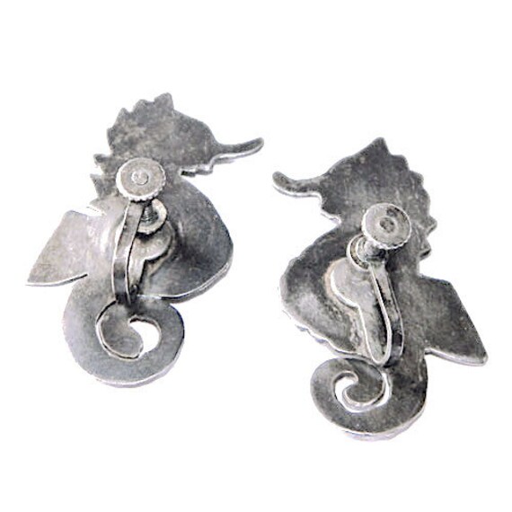 1940s Sterling Seahorse Vintage Earrings Mexican … - image 4