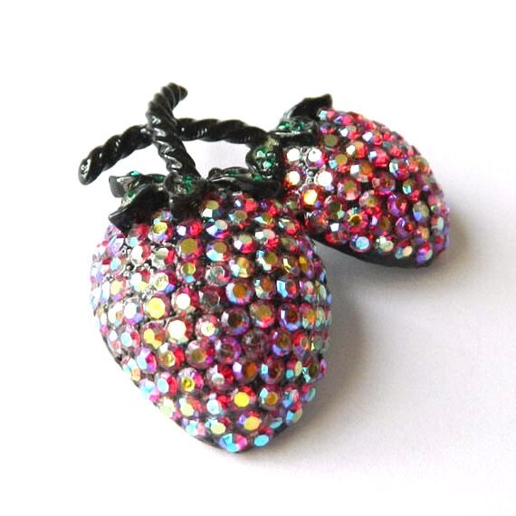 Vintage 1960s Weiss Red Strawberry Enameled Rhine… - image 9