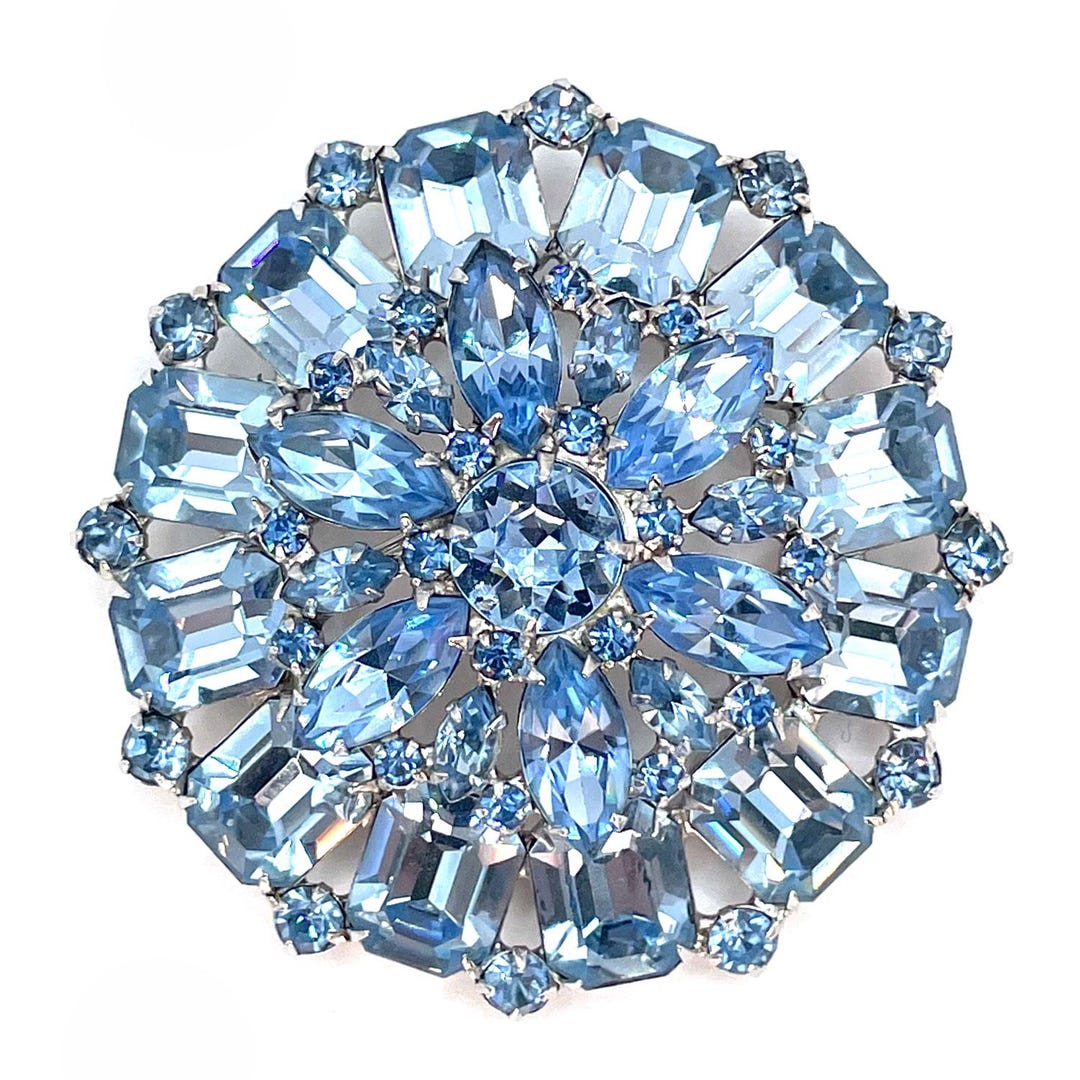 Vintage 1950s Blue Crystal Atomic Brooch