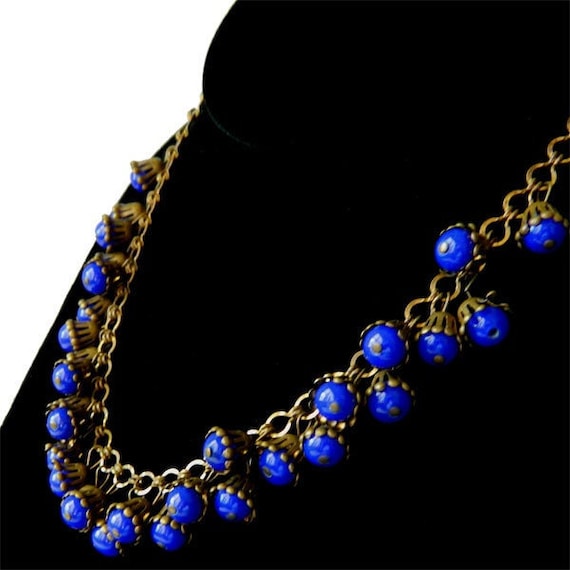 Vintage 1950s Miriam Haskell Beaded Necklace Cobal