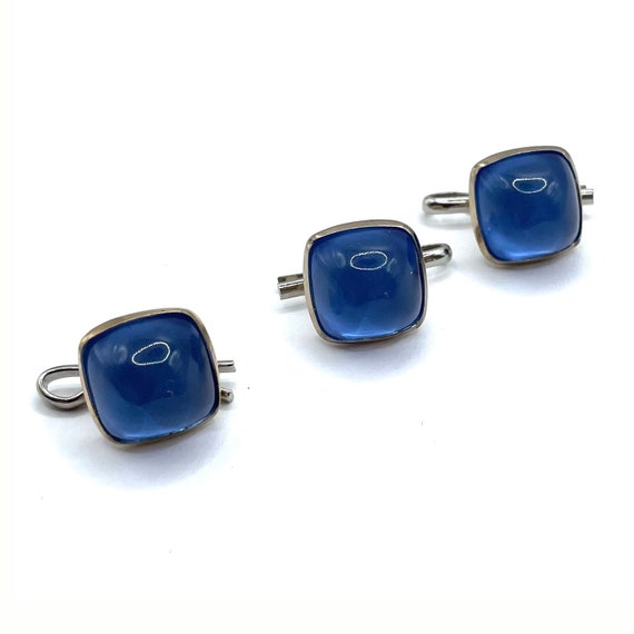 Vintage Blue Cabochon Tuxedo Shirt Stud Set - image 3