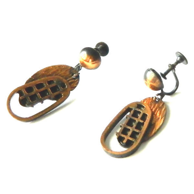 Vintage 1950s Copper Mid Century Modern Drop Earrings image 4