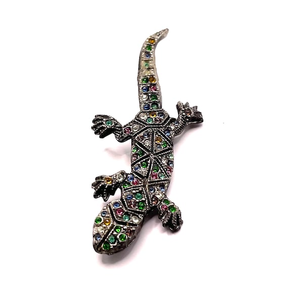 Vintage 1940s Multi Color Rhinestone Chameleon Ge… - image 1