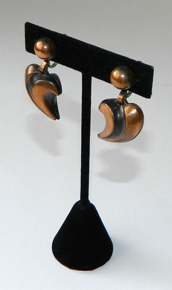 Vintage 1950s Rebajes Copper Crescent Drop Earrin… - image 5