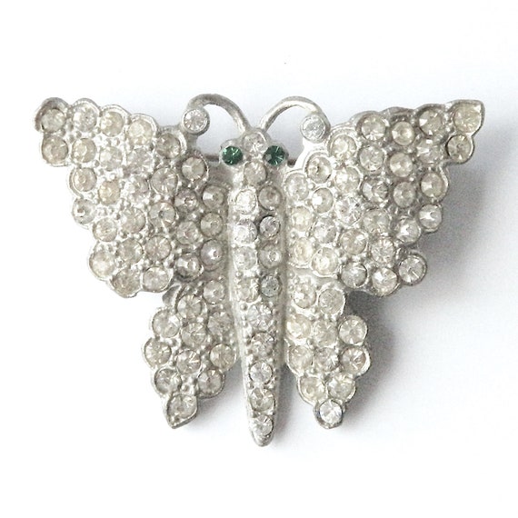 Vintage 1930s Rhinestone Butterfly Brooch - image 3