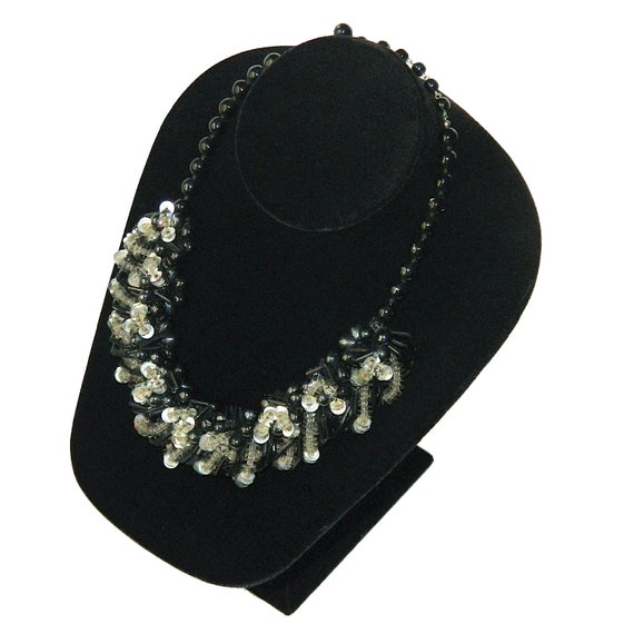 Vintage Black Bead and Sequin Necklace - image 4