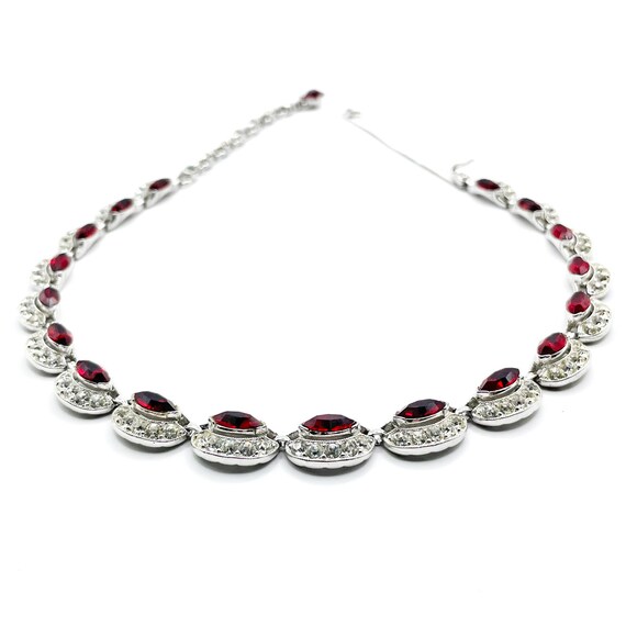 Vintage 1950s Bogoff Red Rhinestone Necklace - image 10