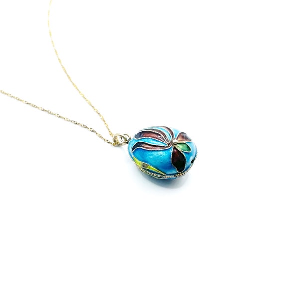 Vintage Sterling Enameled Pendant Necklace - image 10