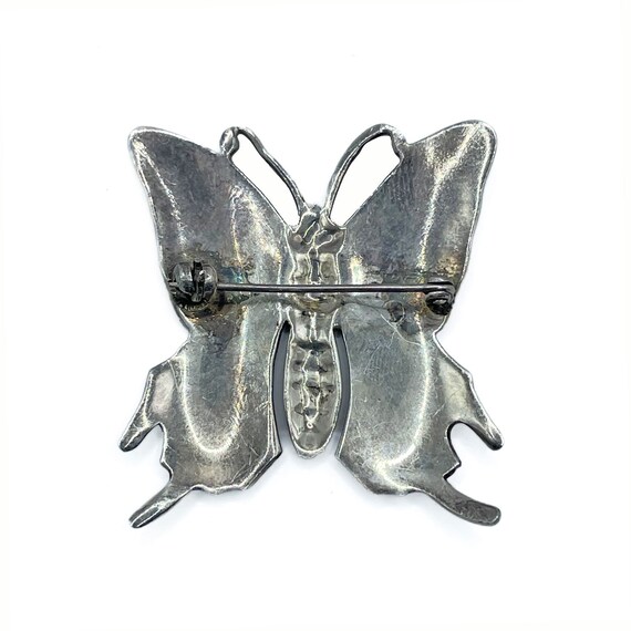 Vintage Sterling Silver Enameled Butterfly Brooch - image 3