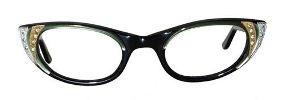 Vintage 1950s Eyeglasses Rhinestone Cat Eye Never… - image 2