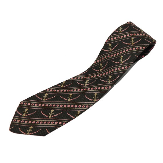 Vintage 1950s Pink and Black Silk Tie - image 3