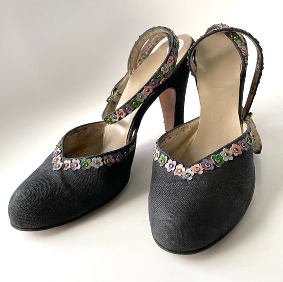 Vintage 1940s Black Platform Shoes Size 6AA - image 7