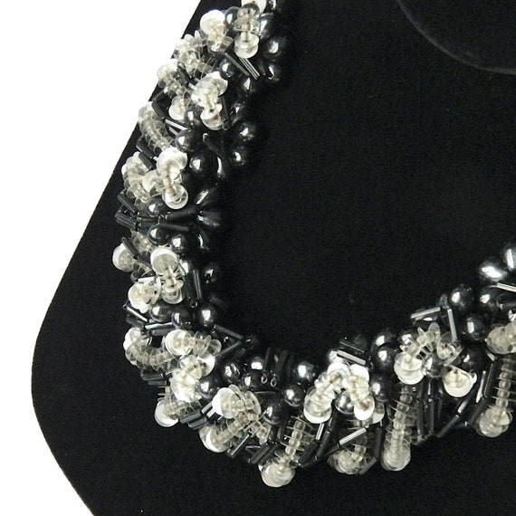 Vintage Black Bead and Sequin Necklace - image 1