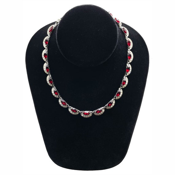 Vintage 1950s Bogoff Red Rhinestone Necklace - image 8