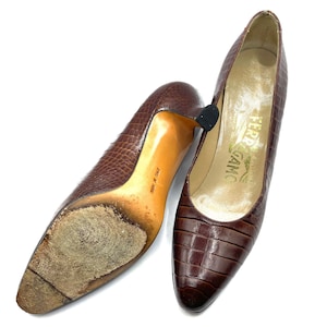 Size 5A Ferragamo Vintage 1980s Shoes Alligator Grained image 7