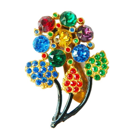 Vintage 1930s Rhinestone Flower Dress Clip Brooch
