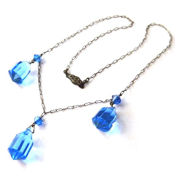 Vintage 1920s Art Deco Blue Prism Pendant Necklace - image 5