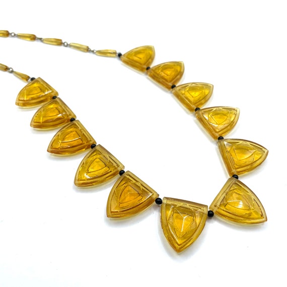 Vintage 1920s Art Deco Necklace Yellow Shields Cz… - image 10