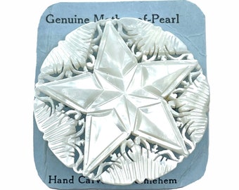 Hand Carved Mother of Pearl Bethlehem Star Brooch