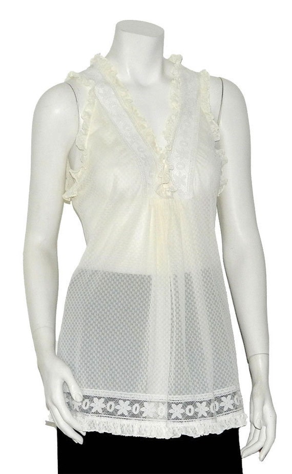 Vintage Sleeveless Blouse Trimmed in Lace - image 2