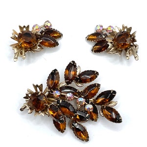 Vintage Strass Brosche und Ohrring Set