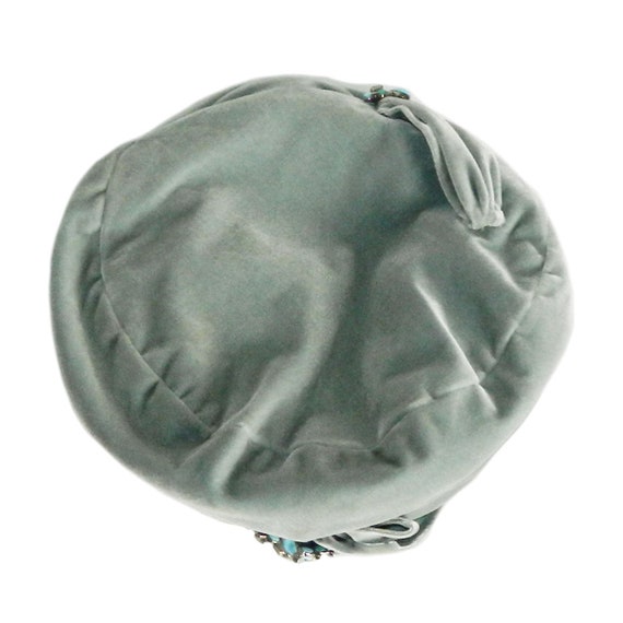 Vintage Celadon Blue Velvet Tam Hat - image 2