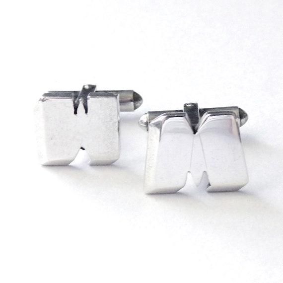 Vintage 1950s Sterling Silver Cufflinks W M Initi… - image 2