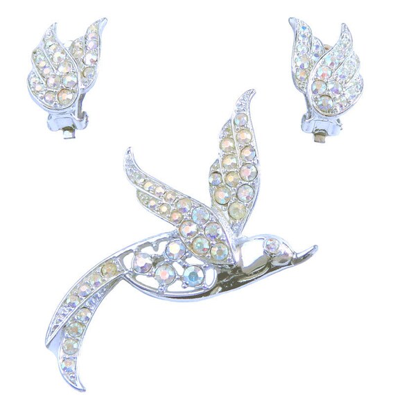 Vintage Bird in Flight Rhinestone Earrings