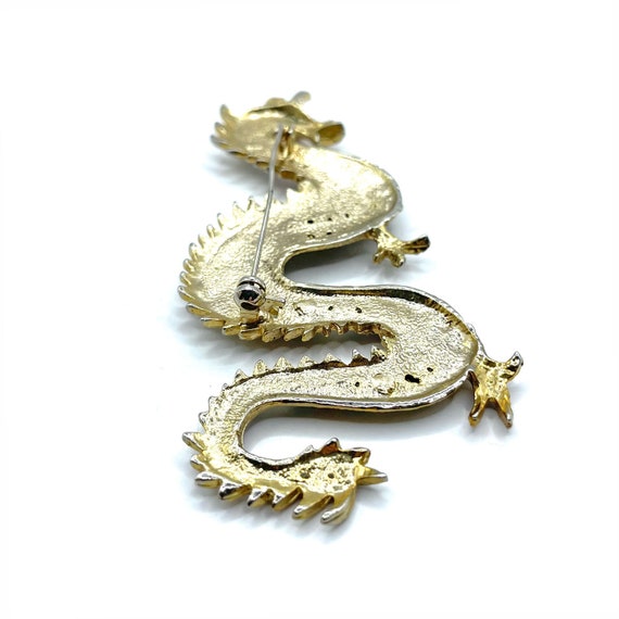 Vintage Chinese Dragon Brooch - Rhinestone Crystal Pin, Topaz Brown Alloy