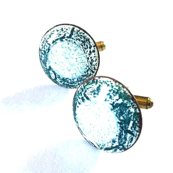 Vintage 1960s Cuff Links with Green and White Ena… - image 3