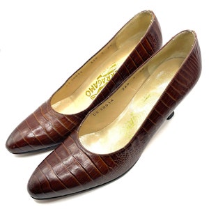 Size 5A Ferragamo Vintage 1980s Shoes Alligator Grained image 1