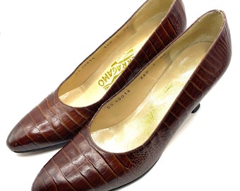 Vintage 1980s Ferragamo Shoes Size 5A Alligator Grained