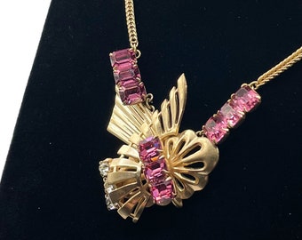 Vintage 1940s Pink Rhinestone Retro Necklace