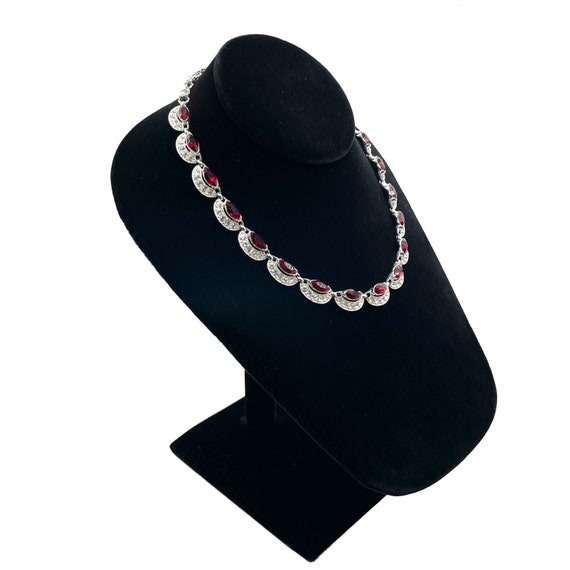 Vintage 1950s Bogoff Red Rhinestone Necklace - image 7