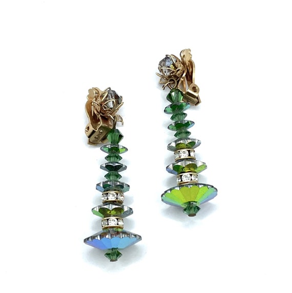 Vintage Green Margarita Crystal Drop Earrings - image 2