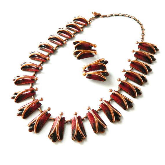 Vintage 1950s Matisse Enameled Copper Necklace an… - image 1