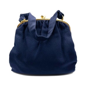 Vintage 1950s Navy Blue Wool Handbag