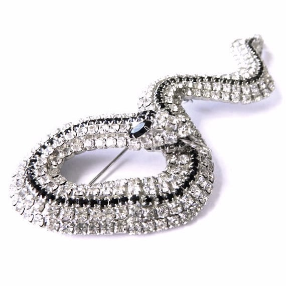 Large Vintage Rhinestone Snake Brooch