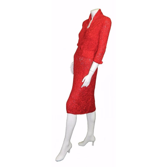 Vintage 1950s Red Silk Ribbon Dress and Matching … - image 2