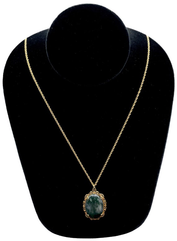 Vintage Moss Agate Pendant Necklace - image 2