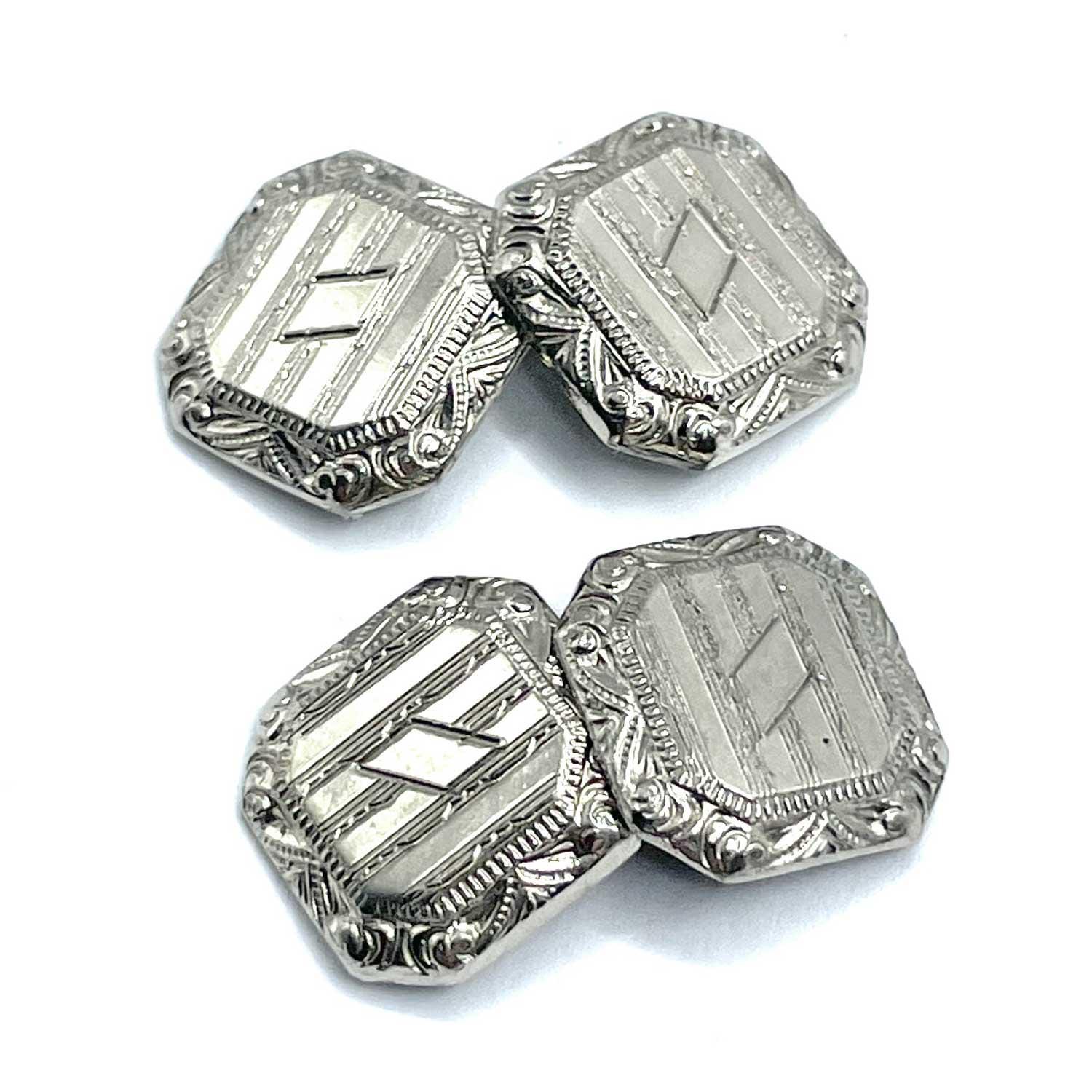 1920年代のアンティーク アールデコ カフスボタン（プラチナ製フロント