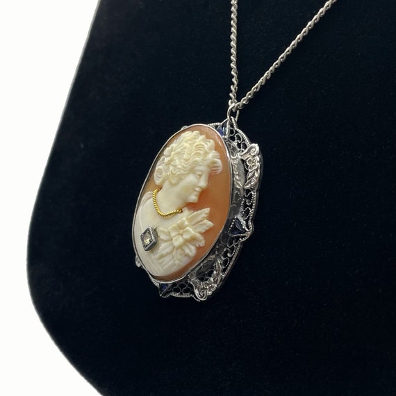 Vintage 1920s Italian Shell Cameo Pendant Necklace - image 1