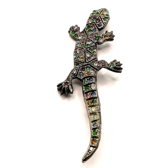 Vintage 1940s Multi Color Rhinestone Chameleon Ge… - image 4