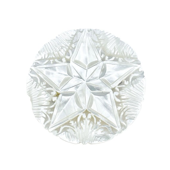 Mother of Pearl Bethlehem Star Brooch Hand Carved