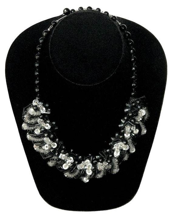 Vintage Black Bead and Sequin Necklace - image 2